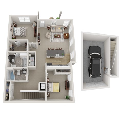 Floor plan for 2 beds, 2 baths, 1291 sqft